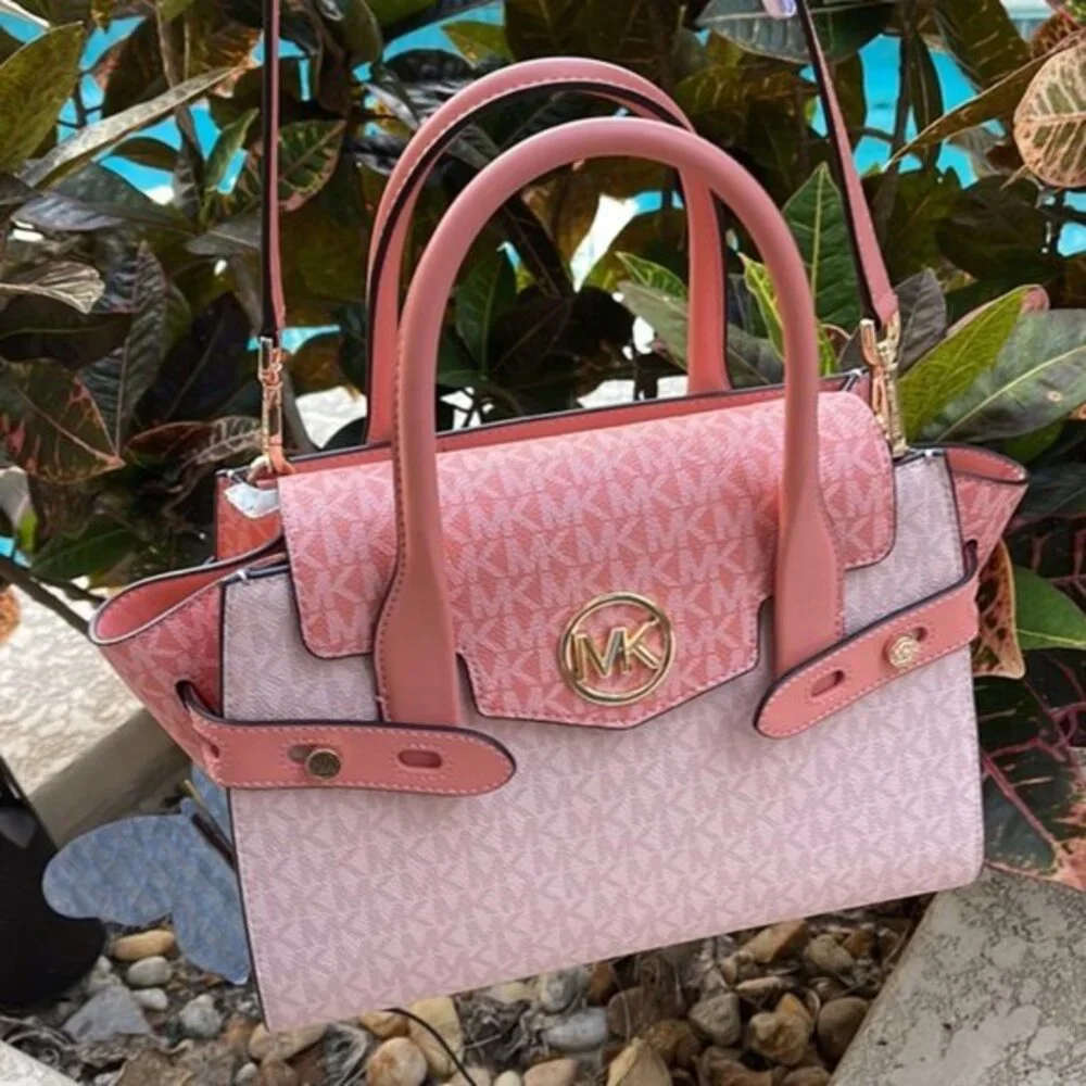 Michael Kors Carmen Medium Color-Block Logo Flap Satchel Sherbert